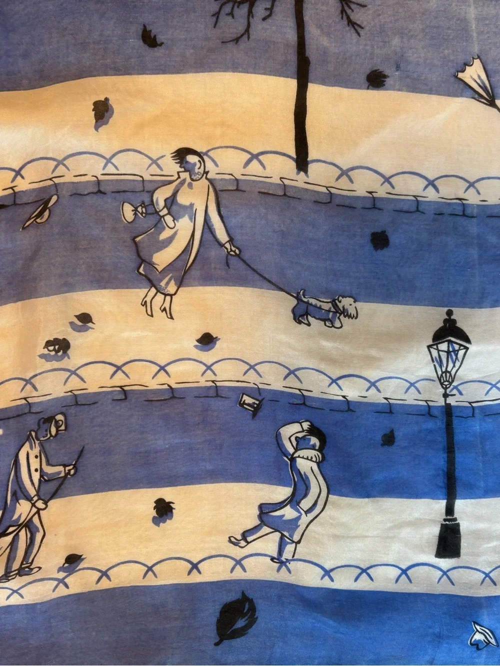Vintage Silk Scarf Amazing Novelty Print People Fighting The Wind 32 X 33”